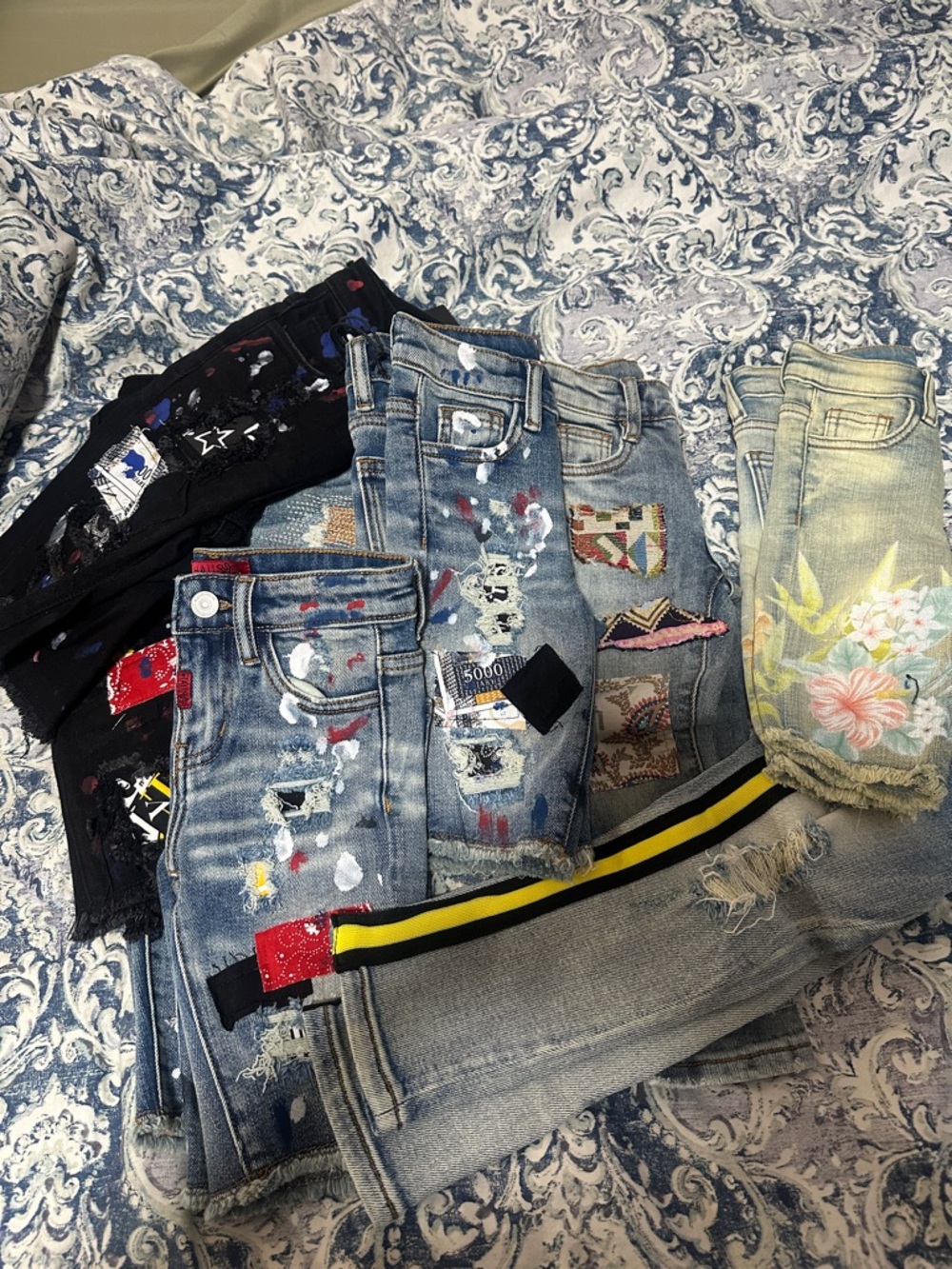 HAUS Assorted Distressed & Embellished Jeans - Mixed Blue Tones